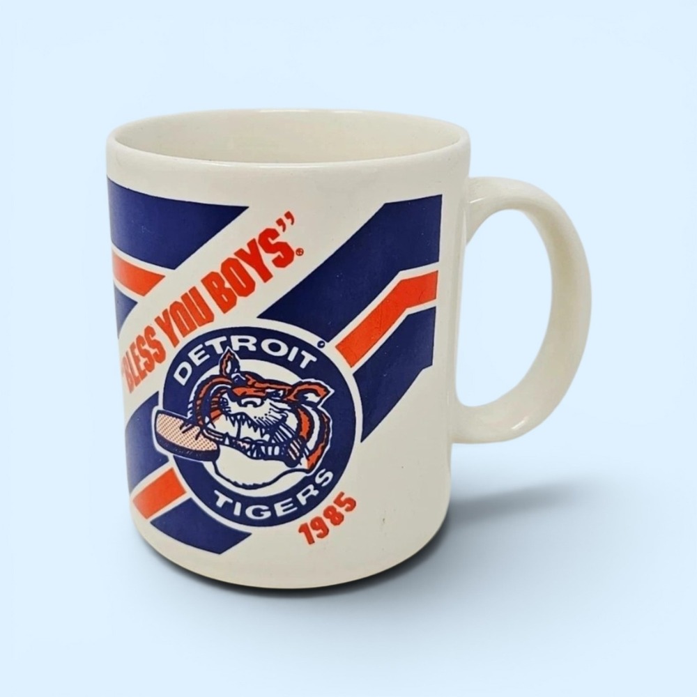 Vintage 1985 Detroit Tigers Promo Bless You Boys Mug Cup WDIV Go 4 It MLB Ad